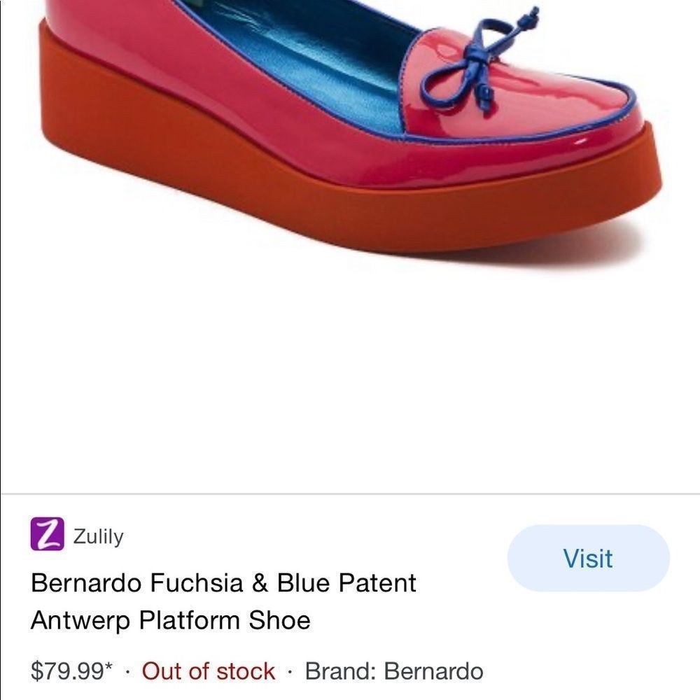 Bernardo Pink Patent Platform Loafers with Blue Trim and Orange Sole - Picture 7 of 7